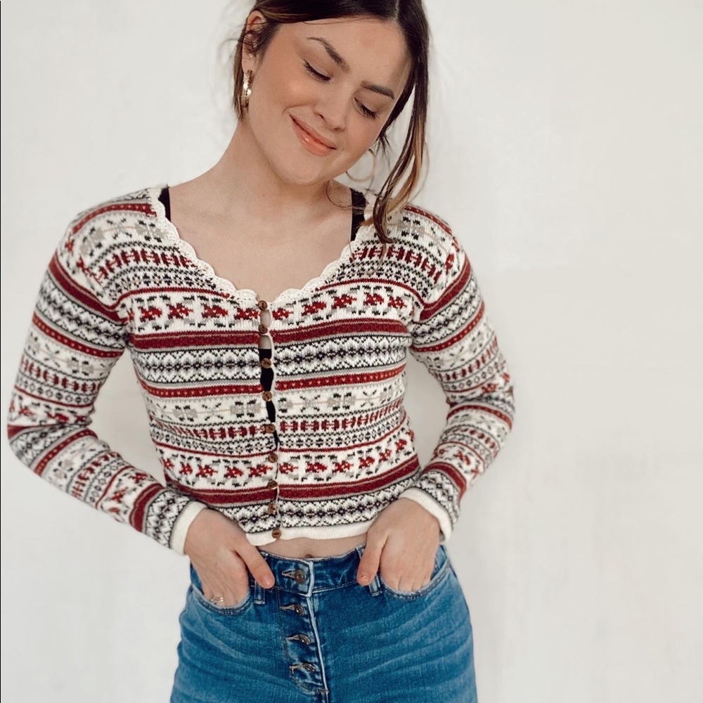 Cropped Printed Vintage Sweater